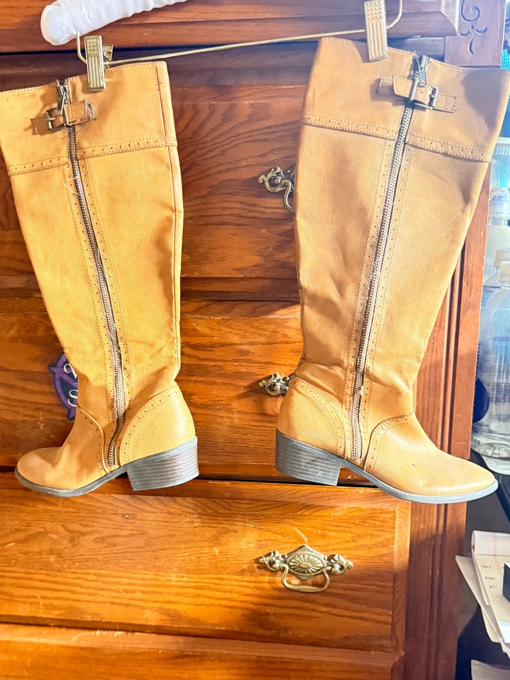 Women's Tall Tan Faux Leather Riding Boots